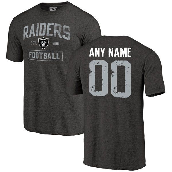 Men Black Oakland Raiders Distressed Custom Name and Number Tri-Blend Custom NFL T-Shirt->nfl t-shirts->Sports Accessory